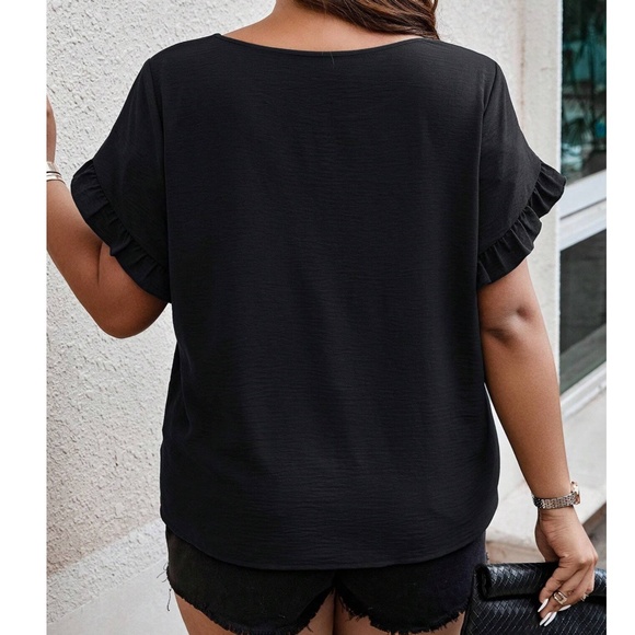 Plus Burgundy Solid Ruffle Petal Short Sleeve Top - Picture 5 of 15